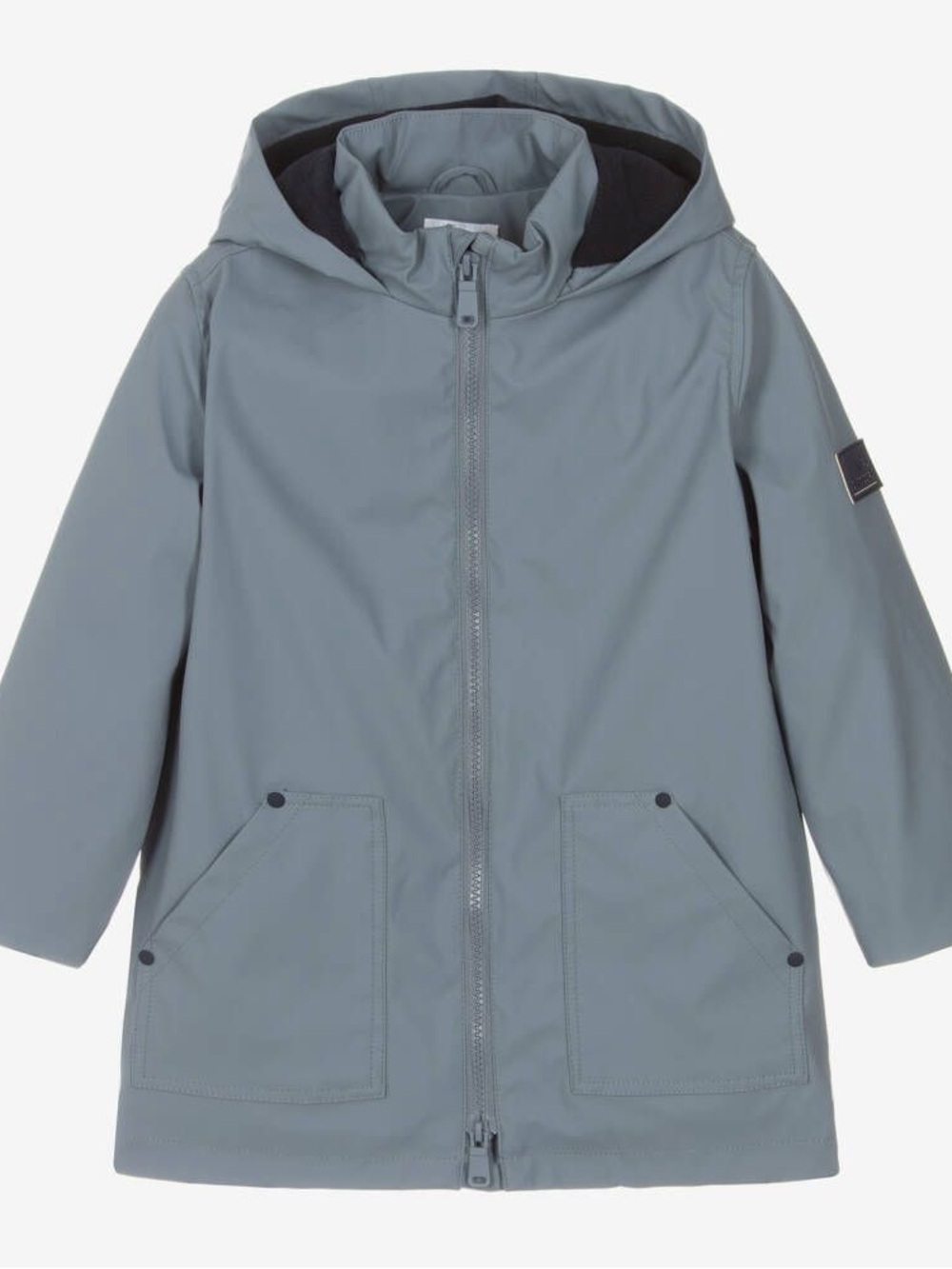 Mayoral Kids Hooded Raincoat in Slate Blue Gray